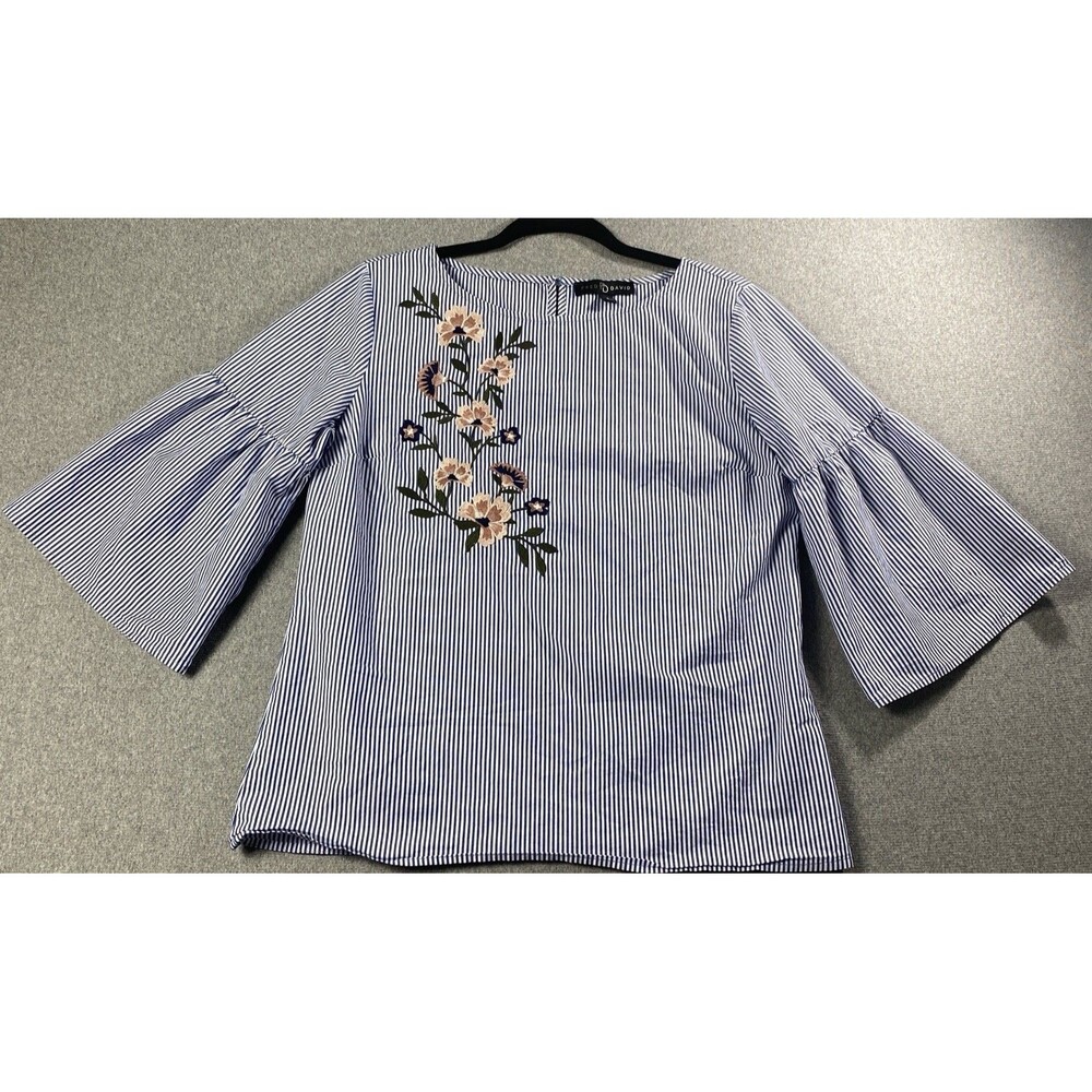 Fred David Striped Embroidered Flowers Bell Sleeves Blouse Size S